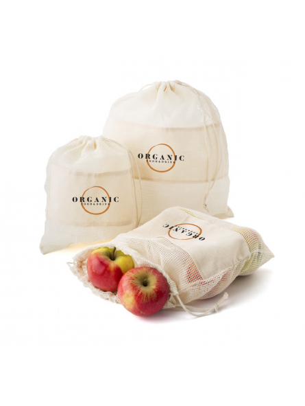 SET DE 3 SACS FILET EN COTON À PERSONNALISER "LEEKY"
