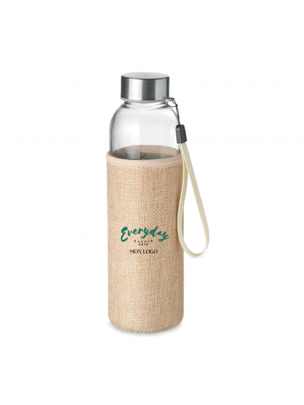 BOUTEILLE PUBLICITAIRE EN VERRE ET HOUSSE EN JUTE 500 ML "UTAH TOUCH"