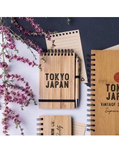 Carnet spirale A6 et stylo en bambou à imprimer "TUMIZ" | SIP19