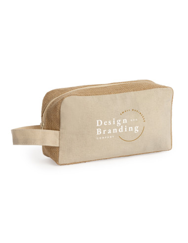 TROUSSE DE TOILETTE PERSONNALISÉE EN COTON LAMINÉ ET JUTE "SIENA"