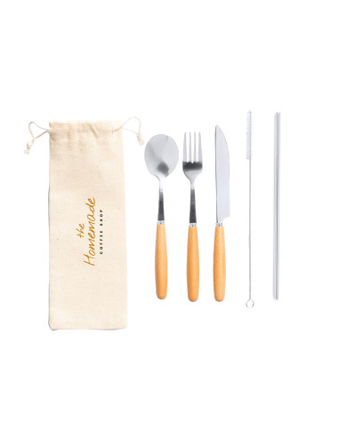 SET DE COUVERTS PERSONNALISABLES EN ACIER INOXYDABLE AVEC PAILLE "BASUKY"