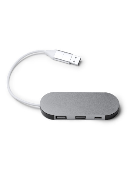 HUB USB/USB-C personnalisable en aluminium recyclé "DORIAN" | SIP19