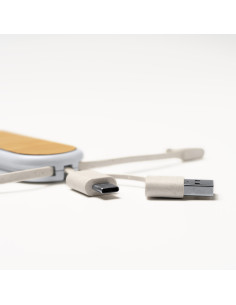 Porte-clés chargeur multicâble promotionnel en bambou | SIP19
