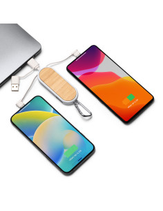 Porte-clés chargeur multicâble promotionnel en bambou | SIP19