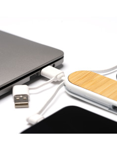 Porte-clés chargeur multicâble promotionnel en bambou | SIP19