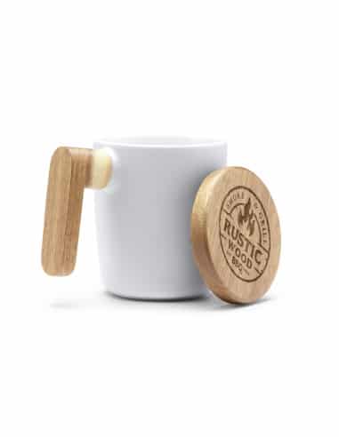 MUG PROMOTIONNEL EN CÉRAMIQUE AVEC COUVERCLE BAMBOU 350ML "LOVET"