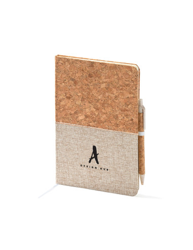 CARNET A5 IMPRIMABLE EN LIÈGE ET COTON AVEC STYLO  "ROBIN"