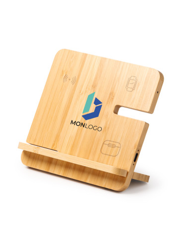 SUPPORT CHARGEUR INDUCTION 3-EN-1 PERSONNALISABLE EN BAMBOU "KROSY"