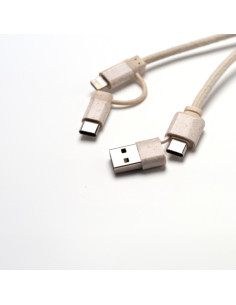 Chargeur multicâble personnalisé en bambou et blé "POMBAS" | SIP19