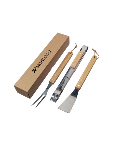 SET BARBECUE PERSONNALISABLE EN BOIS ET ACIER INOX "KAITLYN"