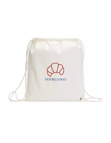 SAC À DOS CORDELETTES MADE IN FRANCE PERSONNALISÉ EN COTON BIO 150G "CÔME" 42x37cm