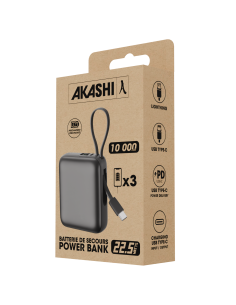 Powerbank personnalisé avec 2 câbles "BUSHI" de 10 000 mAh AKASHI | SIP19