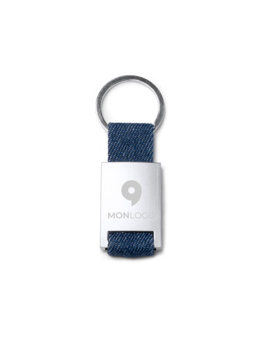 PORTE-CLÉS PROMOTIONNEL EN TISSU DENIM ET CORPS EN MÉTAL "BETRIX"