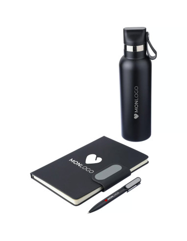 COFFRET PERSONNALISABLE CARNET ET GOURDE EN INOX RECYCLÉ "ERREN"