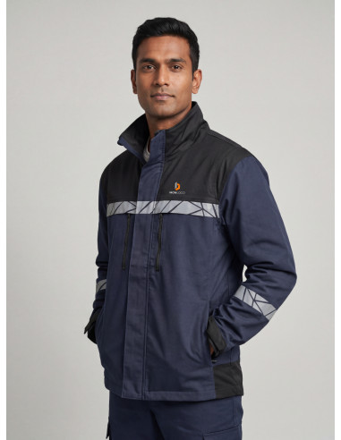 VESTE DE TRAVAIL UNISEXE PERSONNALISÉE EN RPET ET COTON BIO 245G VISIBILITÉ RENFORCÉE "JENEAU"