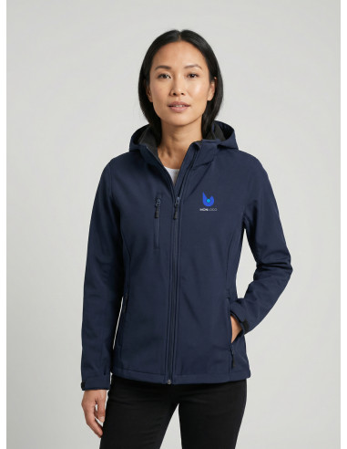 VESTE SOFTSHELL À CAPUCHE 3 COUCHES FEMME PERSONNALISÉE EN RPET 280G "CLASSIC"