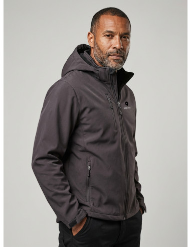 VESTE SOFTSHELL À CAPUCHE 3 COUCHES HOMME PERSONNALISÉE EN RPET 280G "CLASSIC"