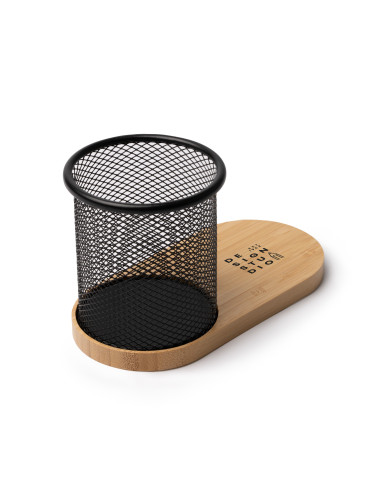 POT À STYLOS MULTIFONCTION PERSONNALISÉ AVEC CHARGEUR INDUCTION EN BAMBOU "COSTELO"