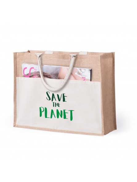 SAC DE PLAGE PERSONNALISABLE AVEC POCHE EN COTON ET JUTE "CEKON"