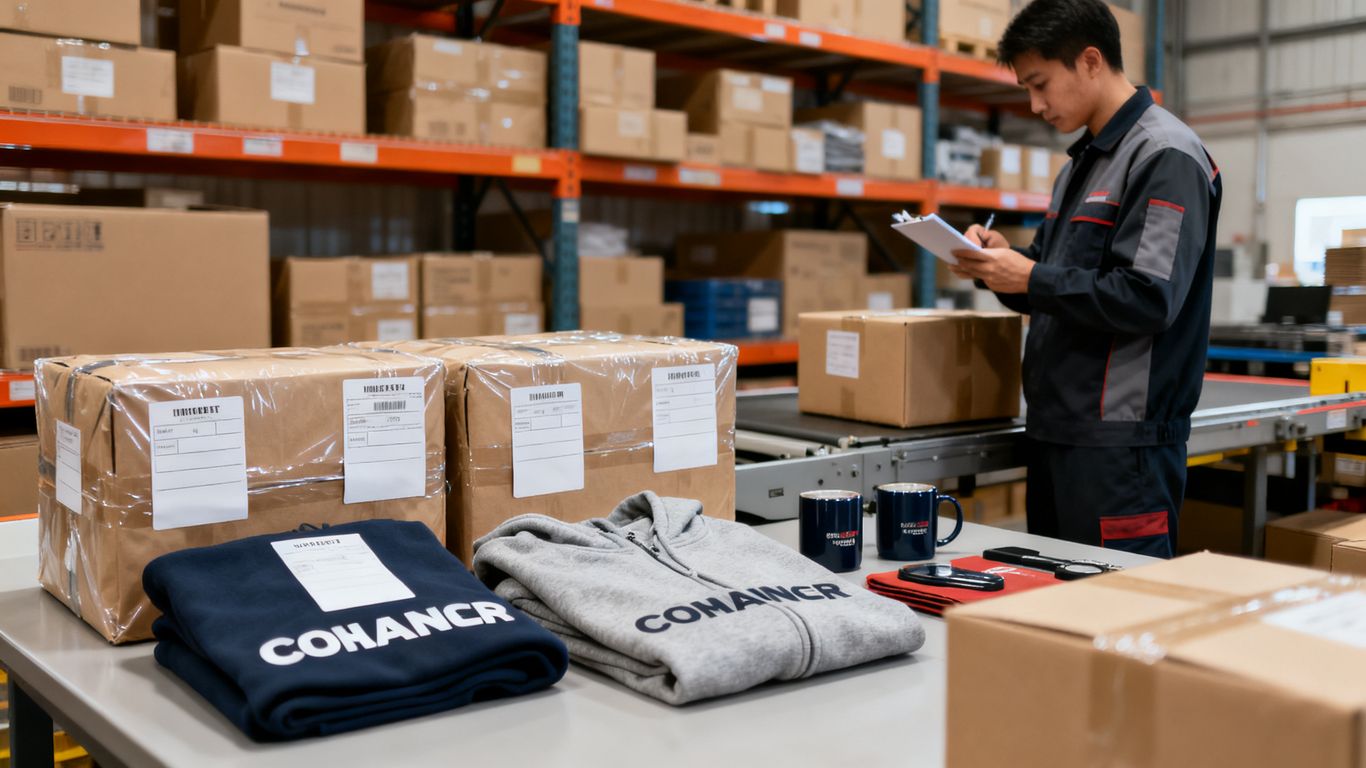 Colis de goodies prêts pour expédition internationale