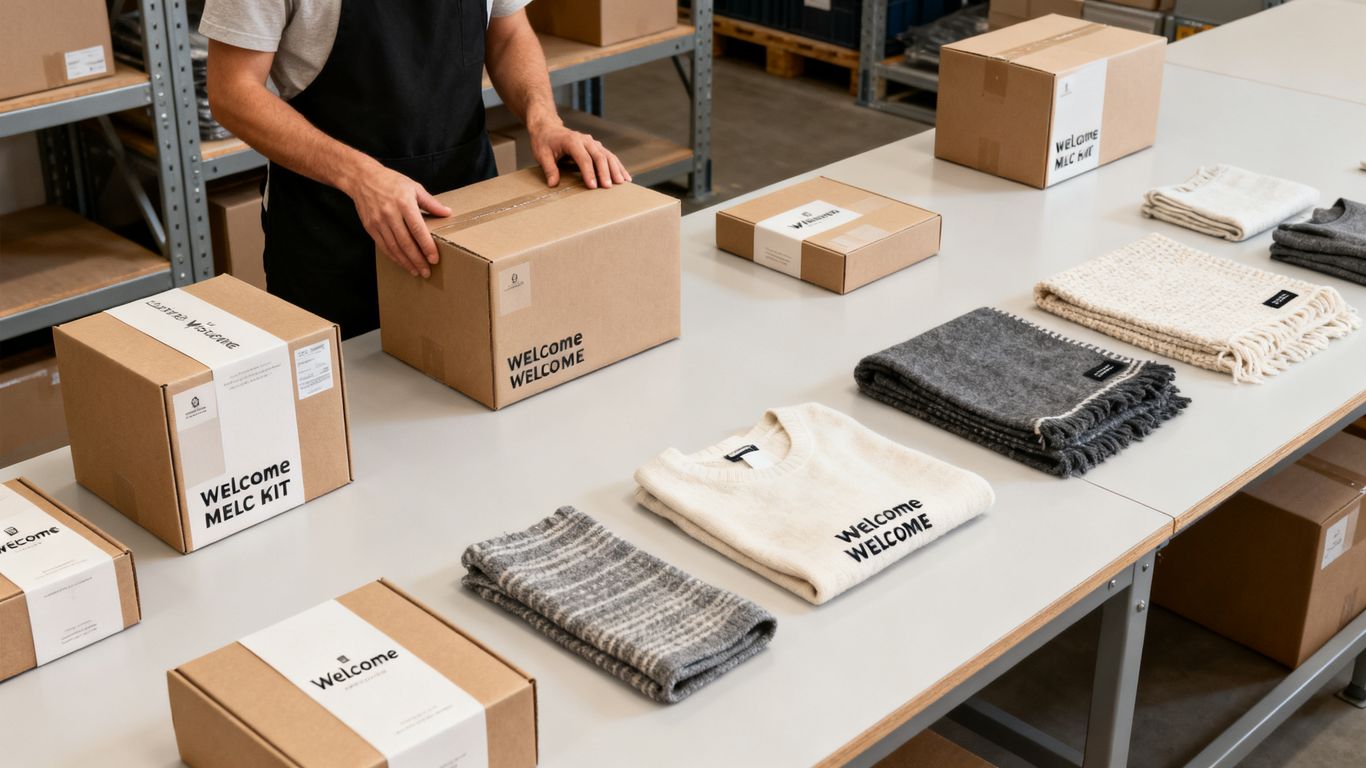 Colis de kits de bienvenue préparés pour des points de vente