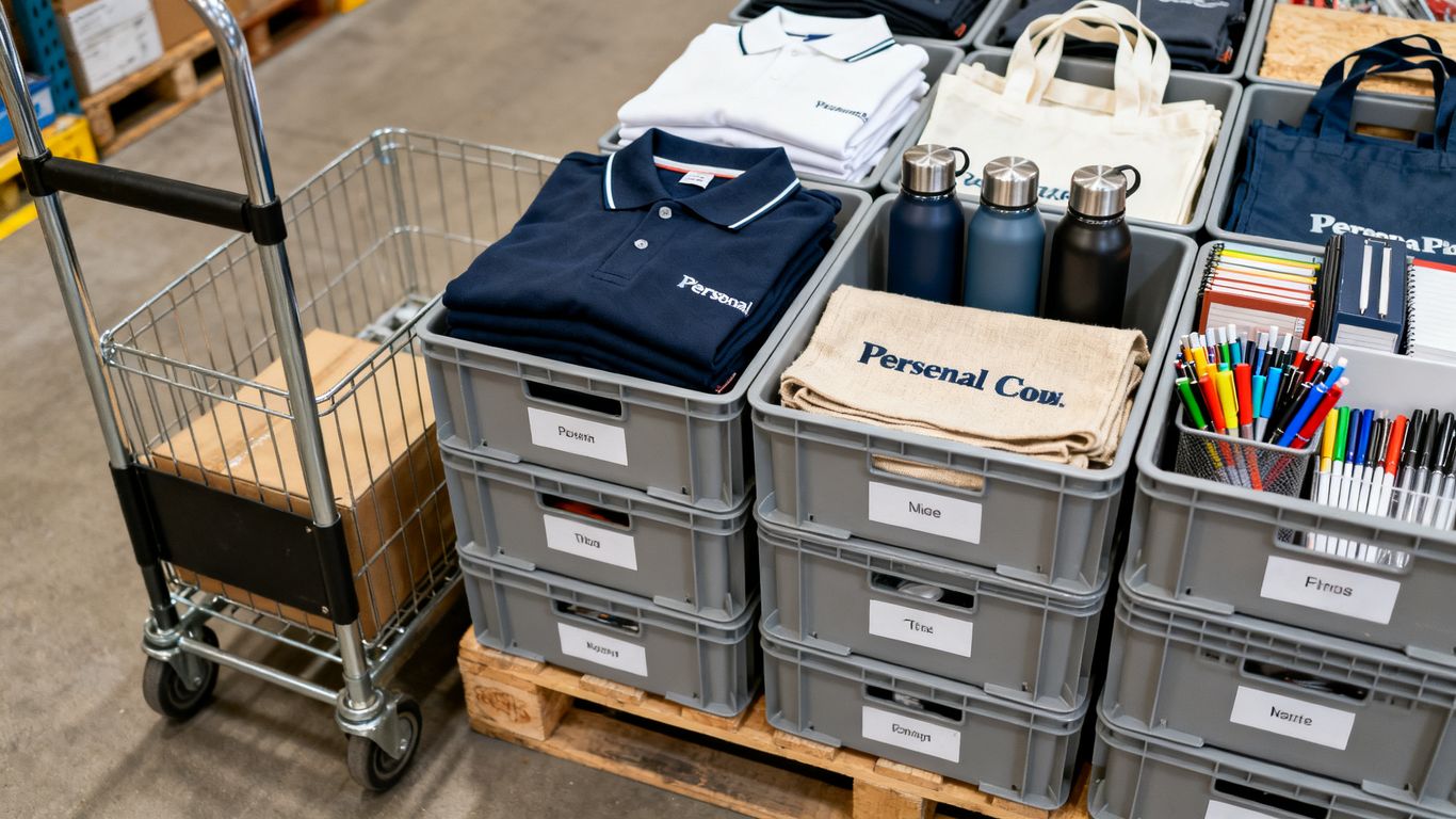 Goodies de réseau rangés dans un entrepôt professionnel