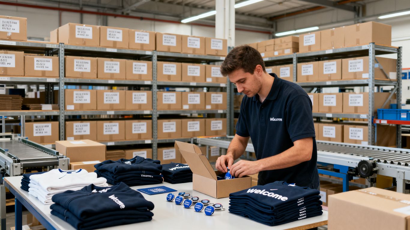 Préparation de kits de marque dans un atelier logistique