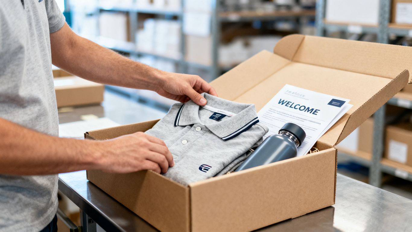 Kitting logistique — Préparation d’un welcome pack pour une équipe