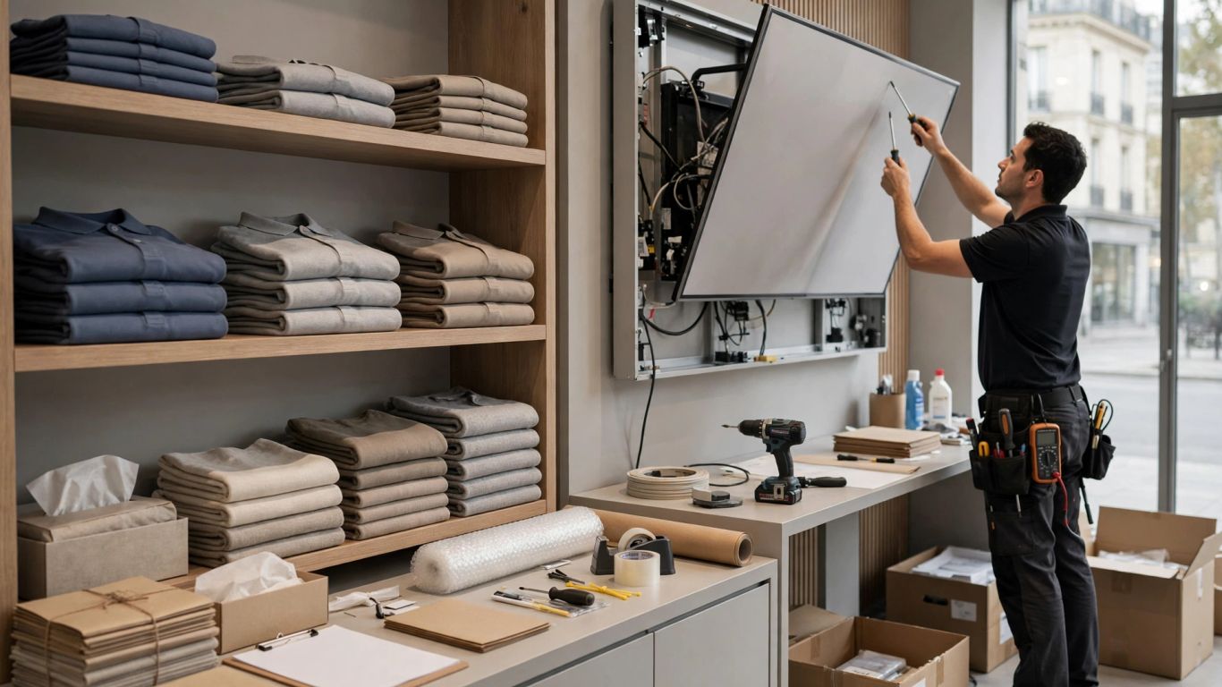 Textiles et signalétique préparés pour une franchise